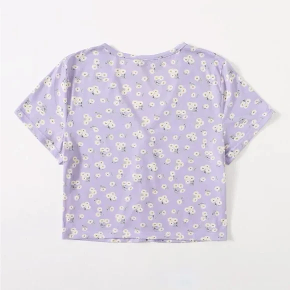 Lavender with White Ditsy Floral Design Button-Up Crop Top NWOT - Picture 10 of 13